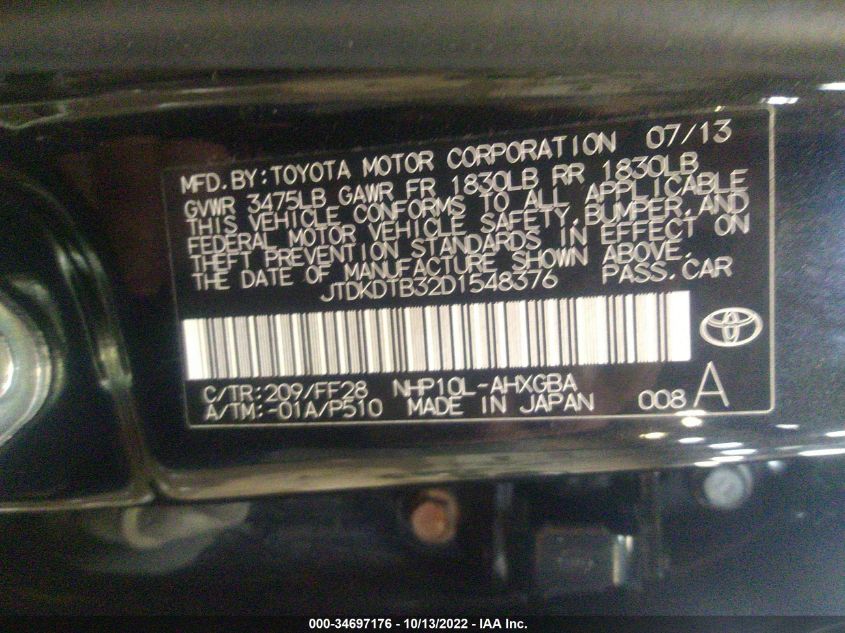 2013 TOYOTA PRIUS C ONE/TWO/THREE/FOUR JTDKDTB32D1548376