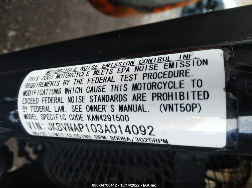 2003 KAWASAKI VN1500 P1 JKBVNAP103A014092