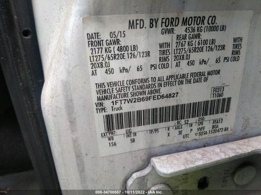 2015 FORD SUPER DUTY F-250 SRW LARIAT/PLATINUM 1FT7W2B69FED64827