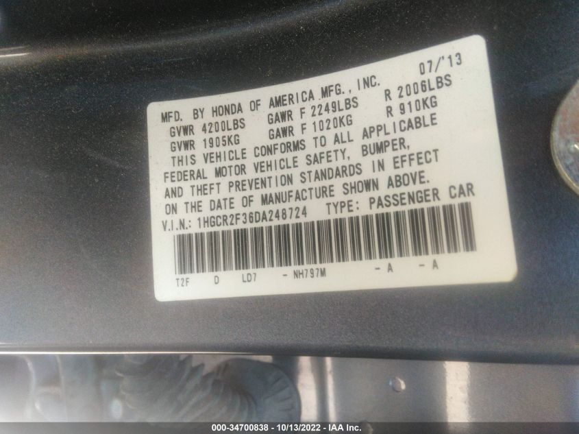 2013 HONDA ACCORD SDN LX 1HGCR2F36DA248724