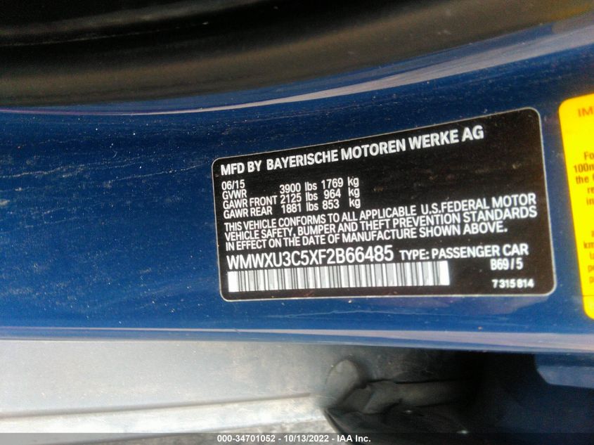 2015 MINI COOPER HARDTOP 4 DOOR S WMWXU3C5XF2B66485