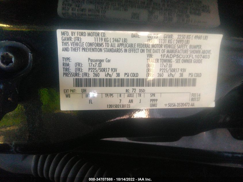 2015 FORD C-MAX ENERGI SEL 1FADP5CUXFL107403
