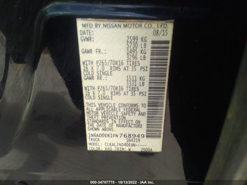 2015 NISSAN FRONTIER SV - 1N6AD0ER1FN768949