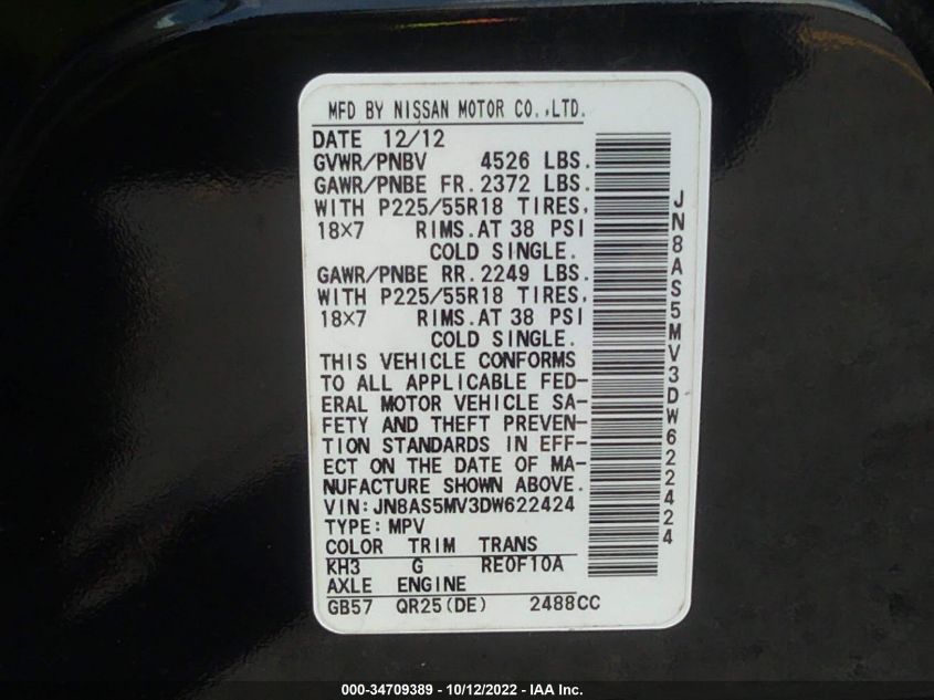 VIN JN8AS5MV3DW622424 2013 NISSAN ROGUE no.9