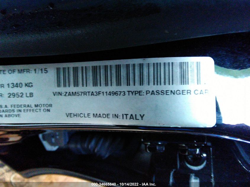 2015 MASERATI GHIBLI S Q4 ZAM57RTA3F1149673