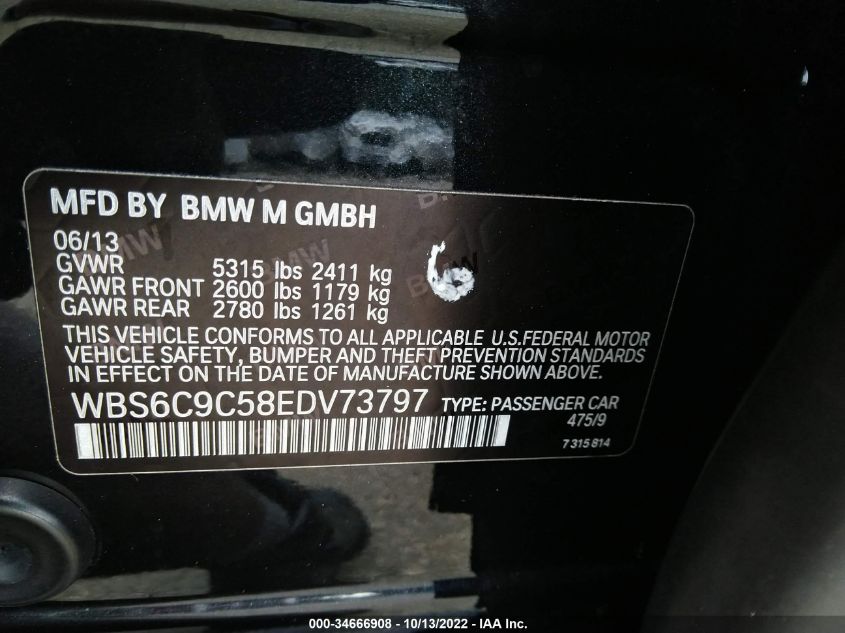 2014 BMW M6 WBS6C9C58EDV73797