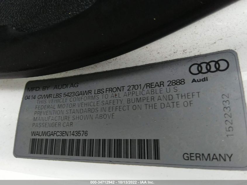 2014 AUDI A7 3.0 PREMIUM PLUS WAUWGAFC3EN143576