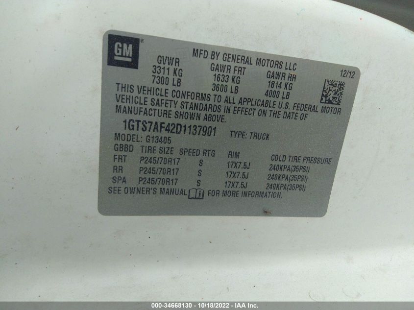2013 GMC SAVANA CARGO VAN 1GTS7AF42D1137901