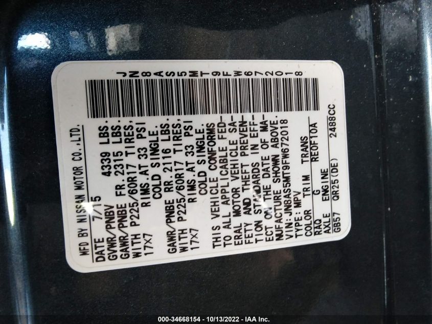 2015 NISSAN ROGUE SELECT S JN8AS5MT9FW672018