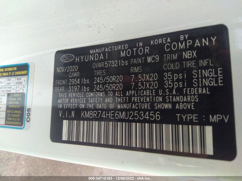 2021 HYUNDAI PALISADE CALLIGRAPHY - KM8R74HE6MU253456