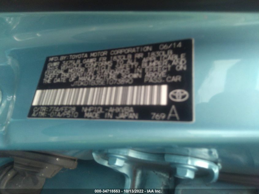 2014 TOYOTA PRIUS C ONE/THREE/TWO/FOUR JTDKDTB35E1073890