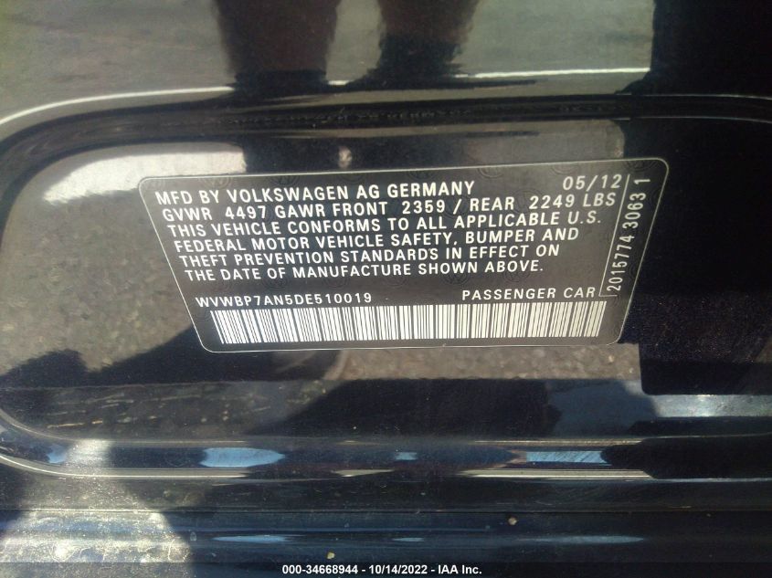 2013 VOLKSWAGEN CC SPORT WVWBP7AN5DE510019