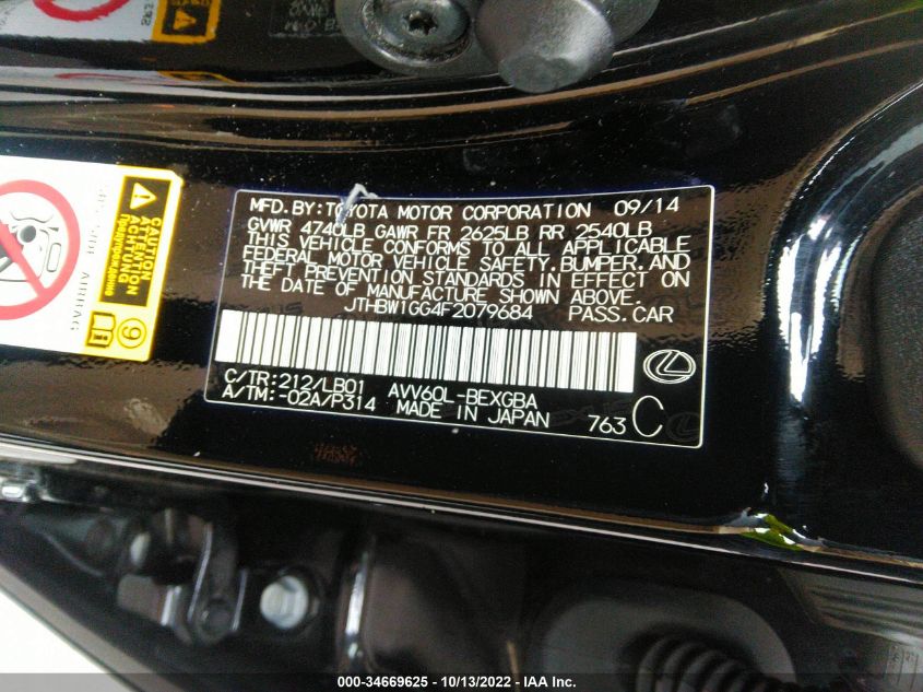 2015 LEXUS ES 300H HYBRID JTHBW1GG4F2079684