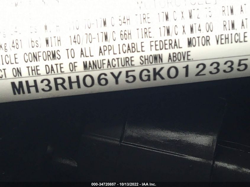 2016 YAMAHA YZFR3 MH3RH06Y5GK012335