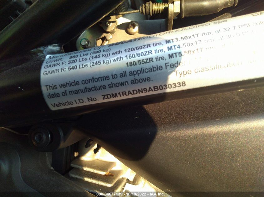 2010 DUCATI MONSTER 696 ZDM1RADN9AB030338