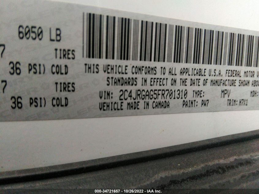 2015 RAM CARGO VAN TRADESMAN 2C4JRGAG5FR701310