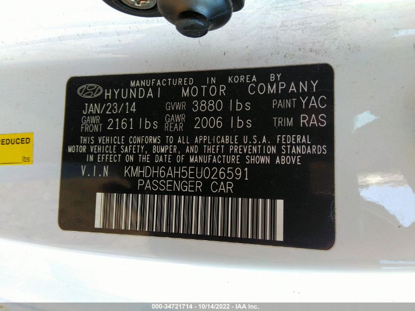 2014 HYUNDAI ELANTRA COUPE KMHDH6AH5EU026591