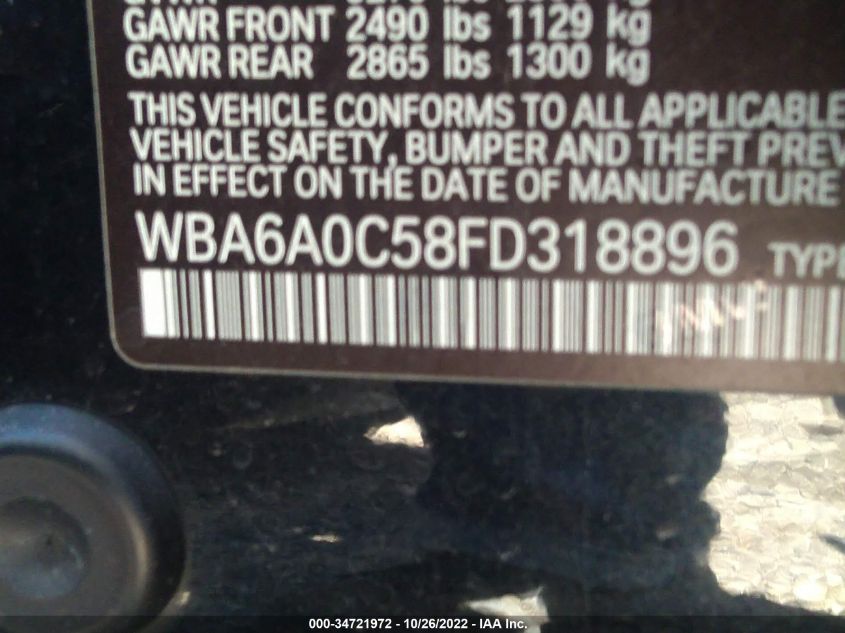 2015 BMW 6 SERIES 640I WBA6A0C58FD318896
