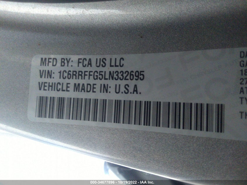 VIN 1C6RRFFG5LN332695 2020 RAM 1500 BIG HORN