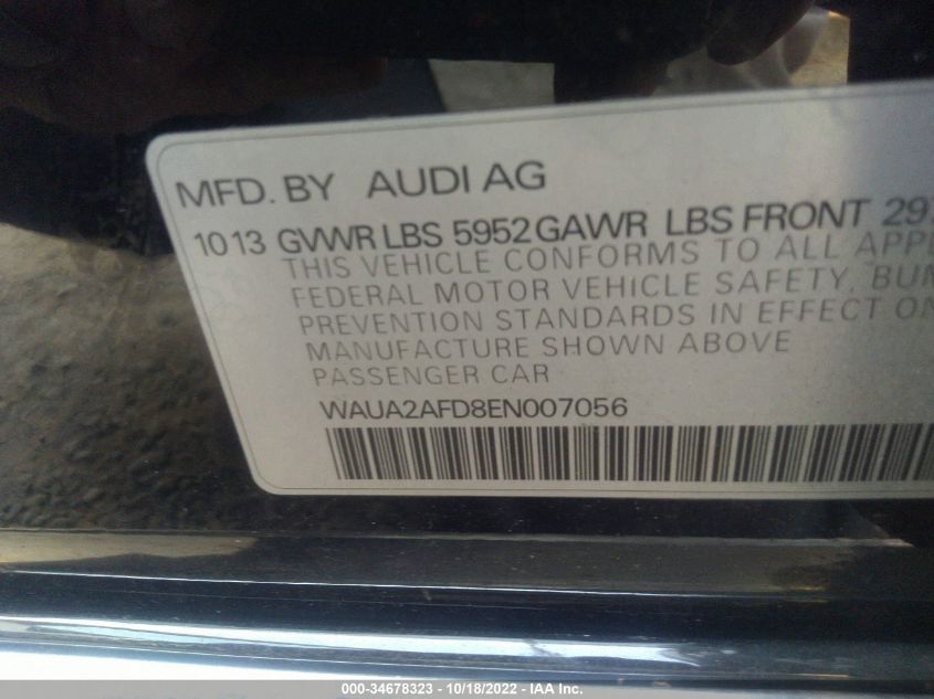 2014 AUDI A8 4.0T WAUA2AFD8EN007056