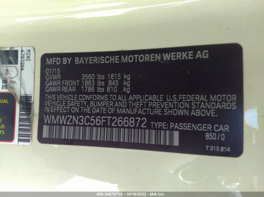 2015 MINI COOPER CONVERTIBLE WMWZN3C56FT266872