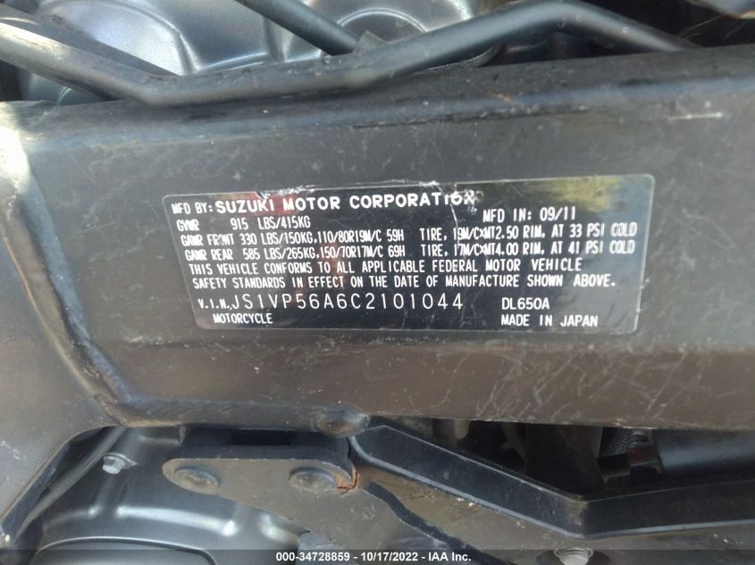 2012 SUZUKI DL650 A JS1VP56A6C2101044