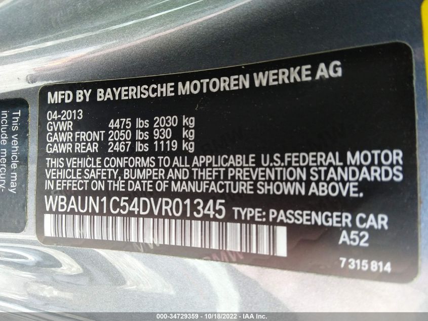 2013 BMW 1 SERIES 128I WBAUN1C54DVR01345