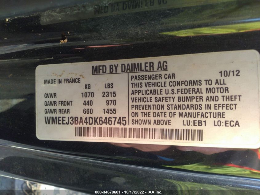 2013 SMART FORTWO PURE/PASSION WMEEJ3BA4DK646745