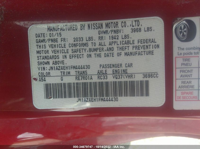 2015 NISSAN 370Z JN1AZ4EH1FM444430