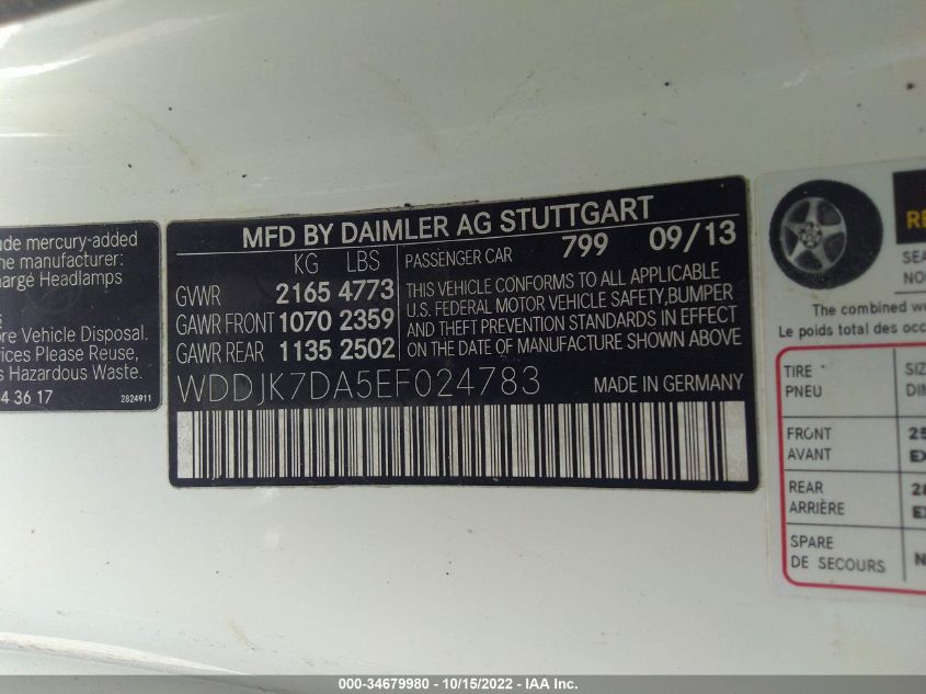 2014 MERCEDES-BENZ SL-CLASS SL 550 WDDJK7DA5EF024783