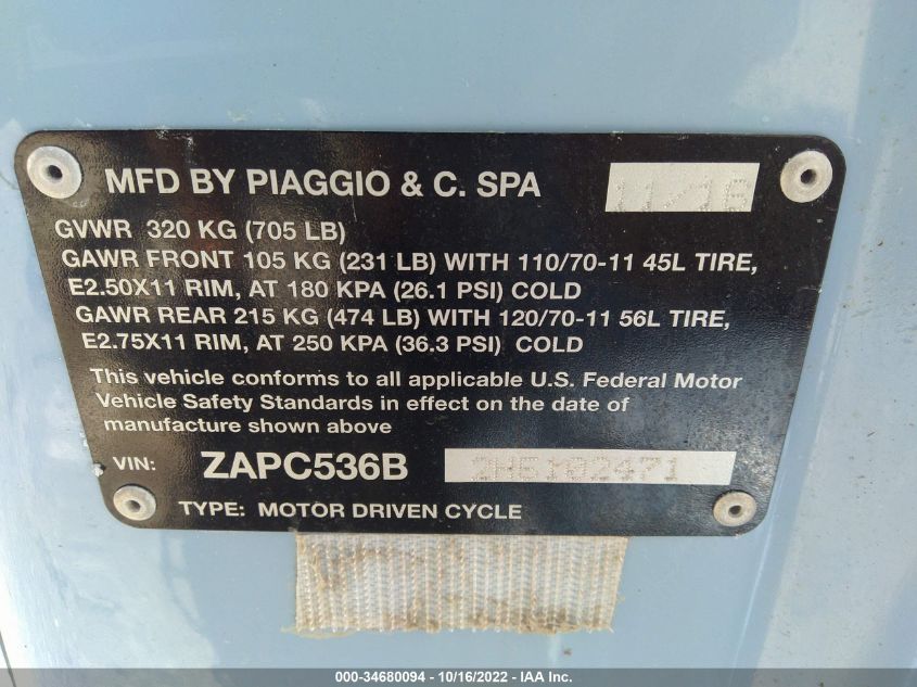 2017 VESPA PRIMAVERA 50 4V IE ZAPC536B2H5102471