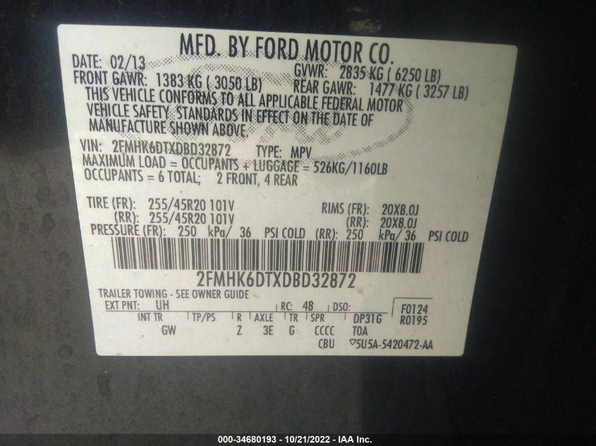 2013 FORD FLEX LIMITED W/ECOBOOST 2FMHK6DTXDBD32872