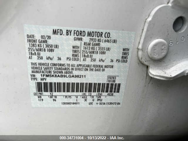 2020 FORD POLICE INTERCEPTOR 1FM5K8AB9LGA98211