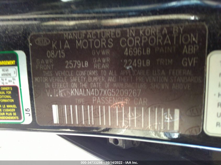 2016 KIA CADENZA PREMIUM KNALN4D7XG5209267