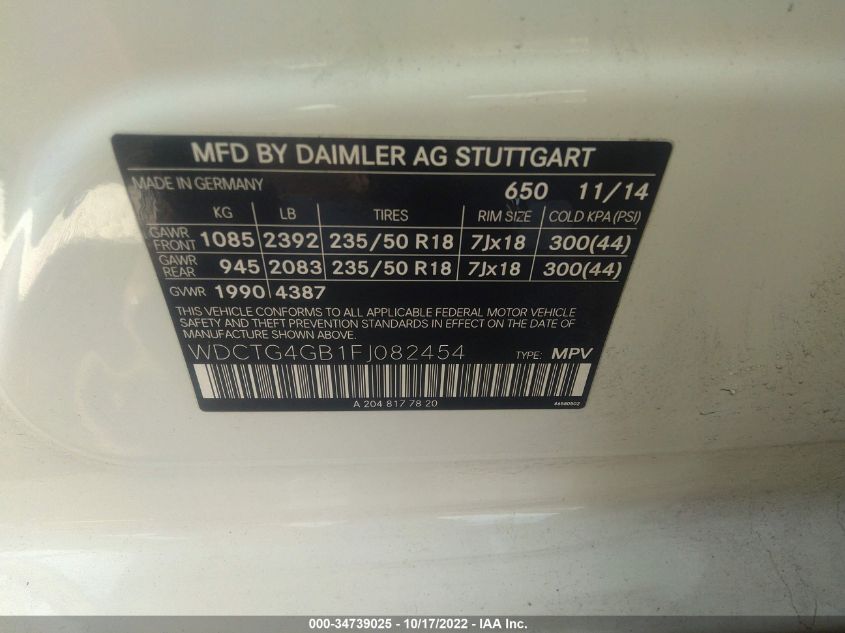 2015 MERCEDES-BENZ GLA-CLASS GLA 250 WDCTG4GB1FJ082454