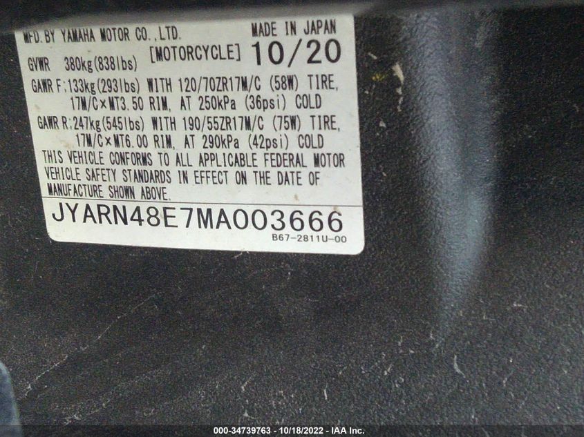 2021 YAMAHA MTN1000 JYARN48E7MA003666