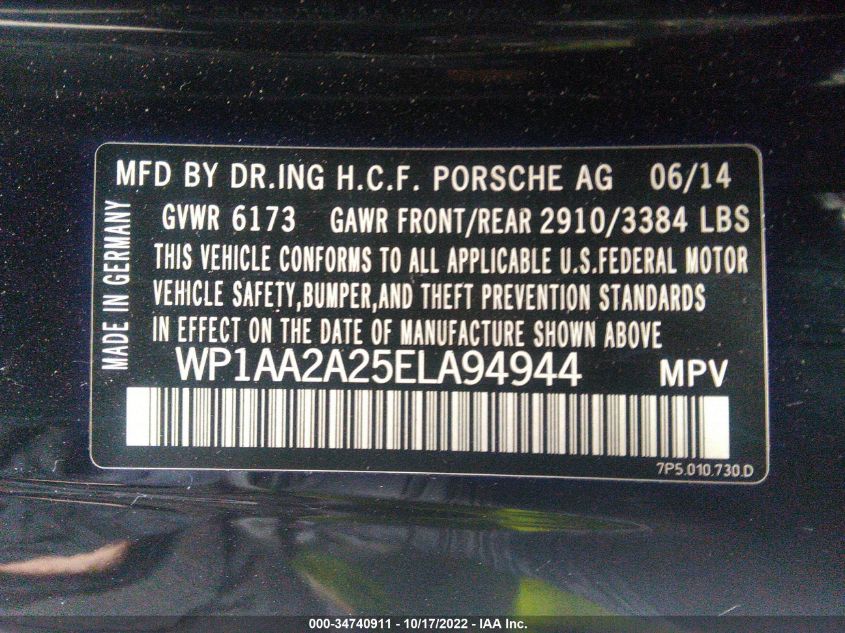 2014 PORSCHE CAYENNE WP1AA2A25ELA94944