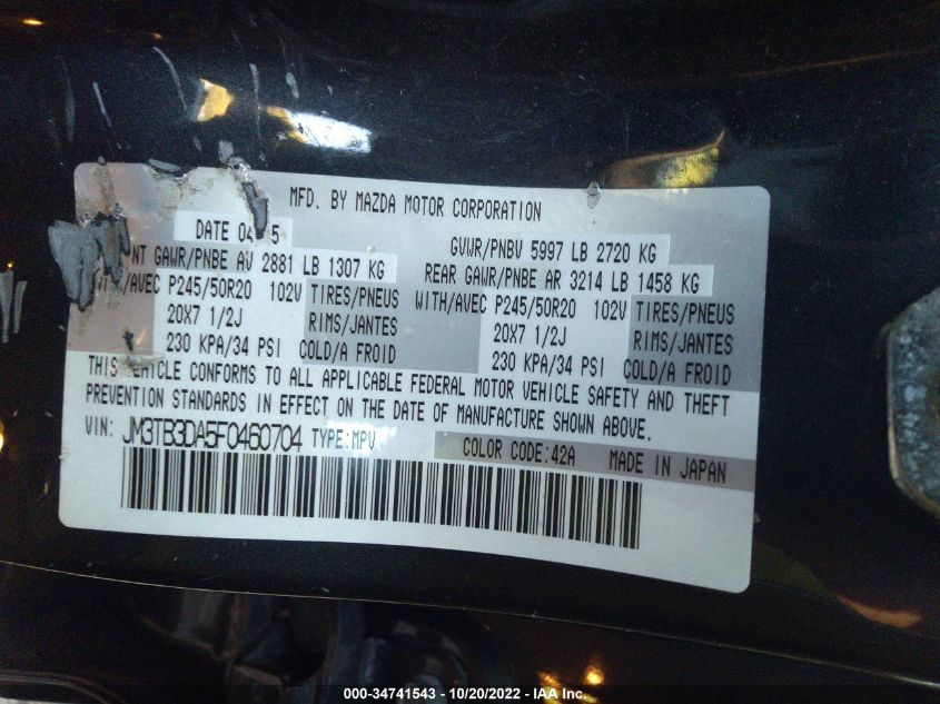 2015 MAZDA CX-9 GRAND TOURING JM3TB3DA5F0460704
