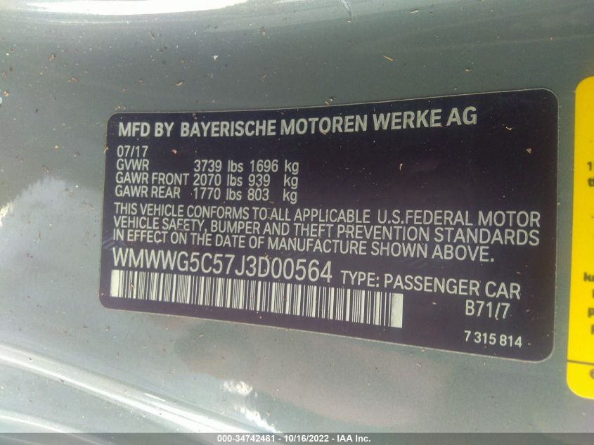 2018 MINI CONVERTIBLE COOPER WMWWG5C57J3D00564