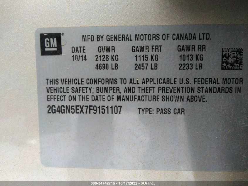 2015 BUICK REGAL PREMIUM I 2G4GN5EX7F9151107