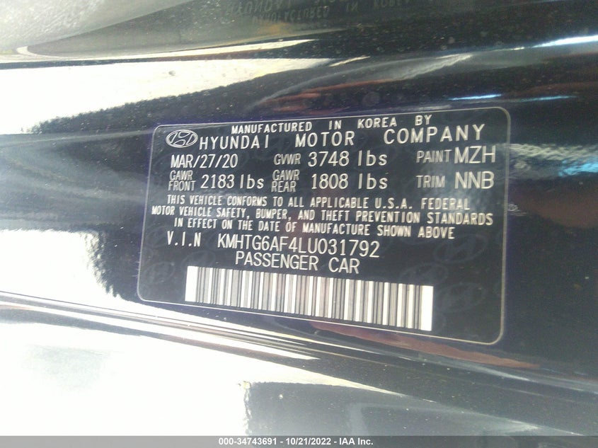 VIN KMHTG6AF4LU031792 2020 HYUNDAI VELOSTER 2.0