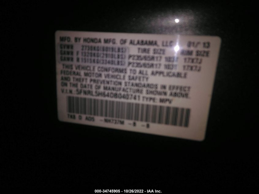 VIN 5FNRL5H64DB040741 2013 HONDA ODYSSEY no.9