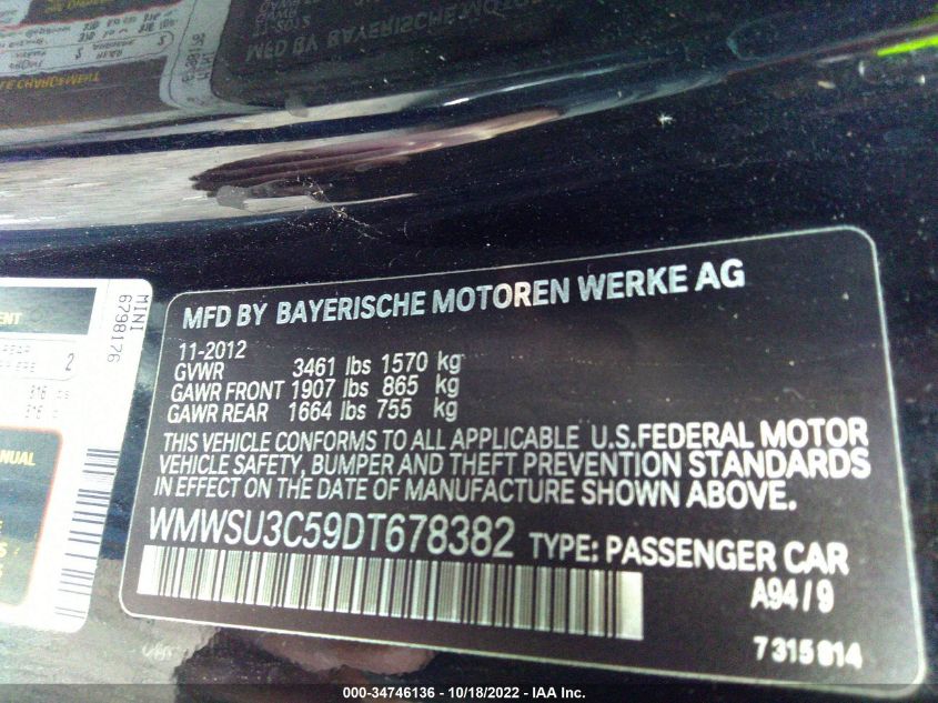 2013 MINI COOPER HARDTOP WMWSU3C59DT678382