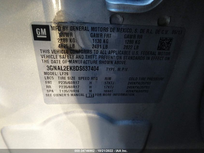 2013 CHEVROLET CAPTIVA SPORT FLEET LS 3GNAL2EK8DS637404