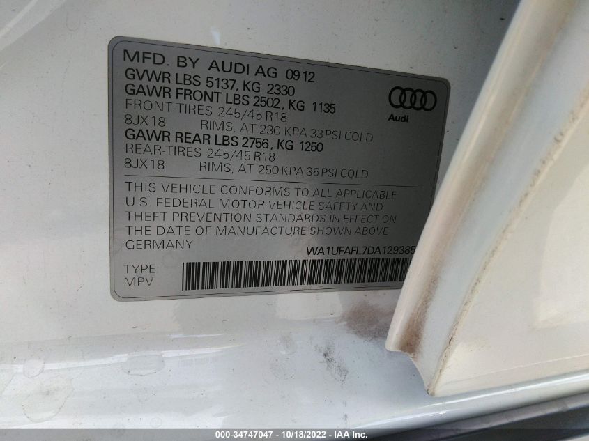 2013 AUDI ALLROAD PREMIUM PLUS WA1UFAFL7DA129385