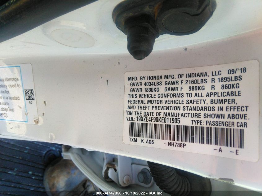 2019 HONDA INSIGHT TOURING - 19XZE4F90KE011905