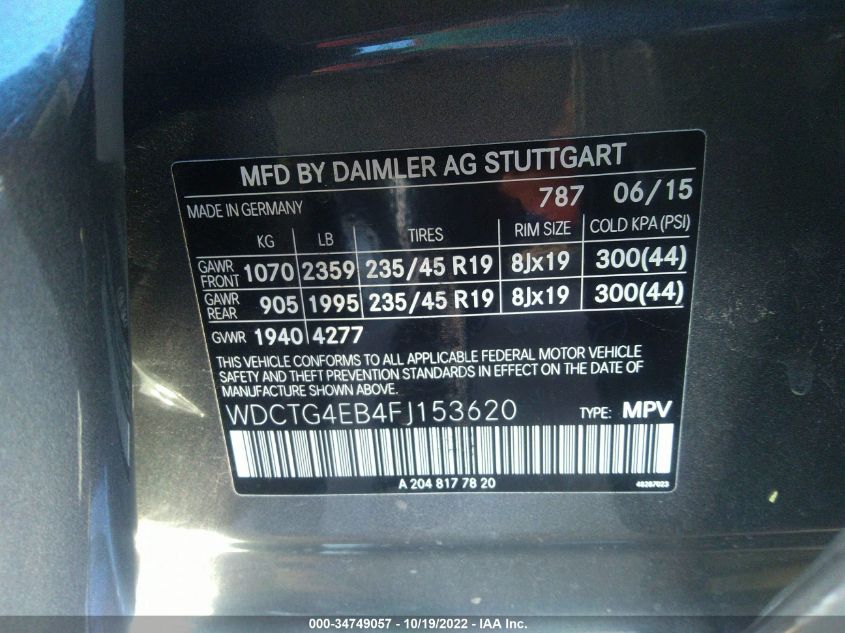 2015 MERCEDES-BENZ GLA-CLASS GLA 250 WDCTG4EB4FJ153620