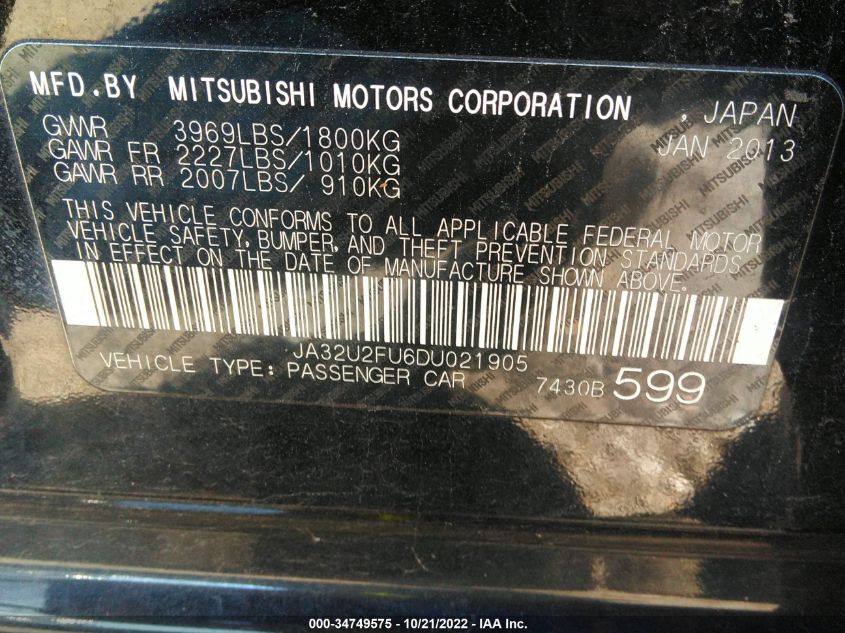 2013 MITSUBISHI LANCER ES JA32U2FU6DU021905