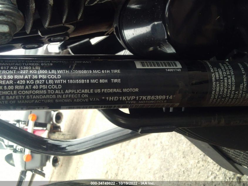 2019 HARLEY-DAVIDSON FLHRXS 1HD1KVP17KB639914