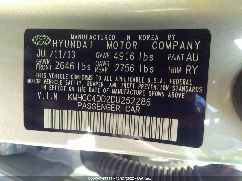 VIN KMHGC4DD2DU252286 2013 HYUNDAI GENESIS no.9